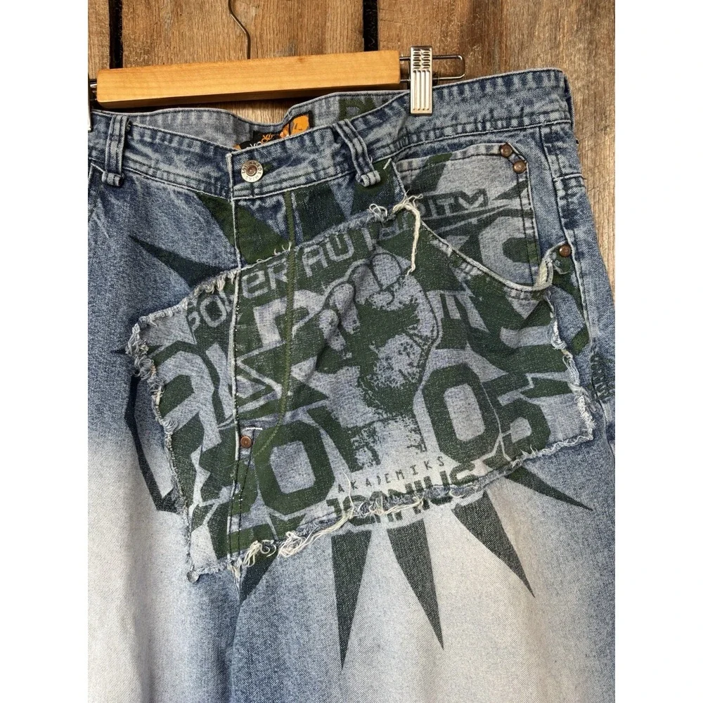 Akademiks Men's Jeans Sz 40 X 32 Relaxed‎ Fit Graphic Denim Y2K Streetwear Baggy